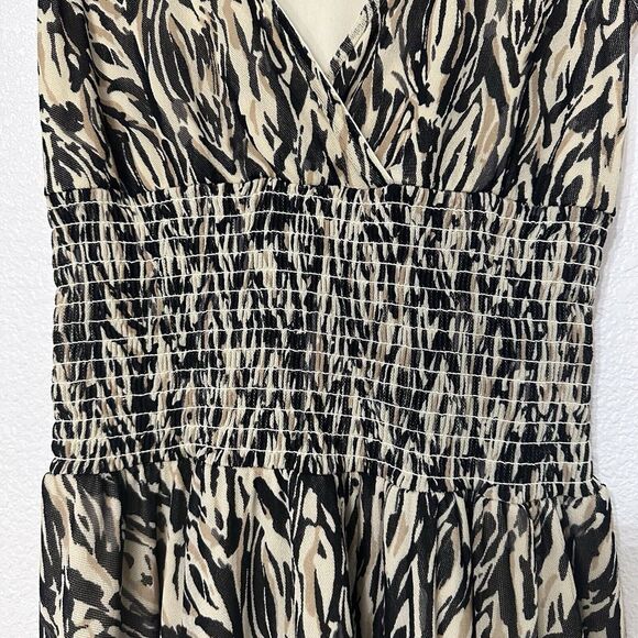 Express‎ dress XS Animal Print Zebra Black Tan Ivory elastic Waist sleeveless - Picture 4 of 9